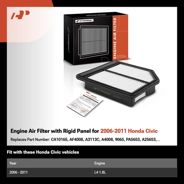 Engine Air Filter with Rigid Panel for 2006-2011 Honda Civic