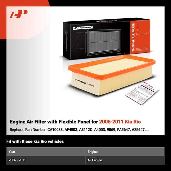 Engine Air Filter with Flexible Panel for 2006-2011 Kia Rio