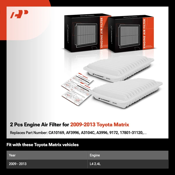 2 Pcs Engine Air Filter for 2009-2013 Toyota Matrix