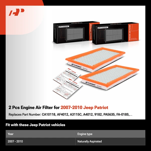 2 Pcs Engine Air Filter for 2007-2010 Jeep Patriot