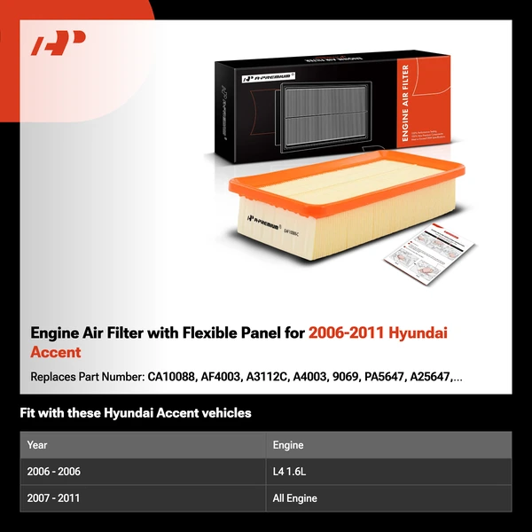Engine Air Filter with Flexible Panel for 2006-2011 Hyundai Accent