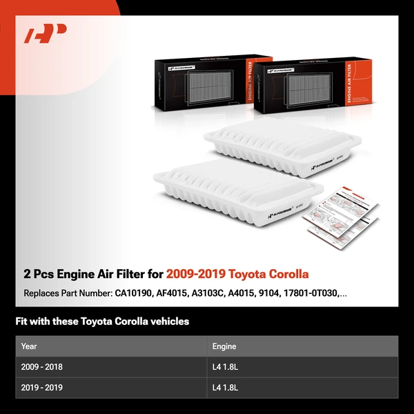 2 Pcs Engine Air Filter for 2009-2019 Toyota Corolla