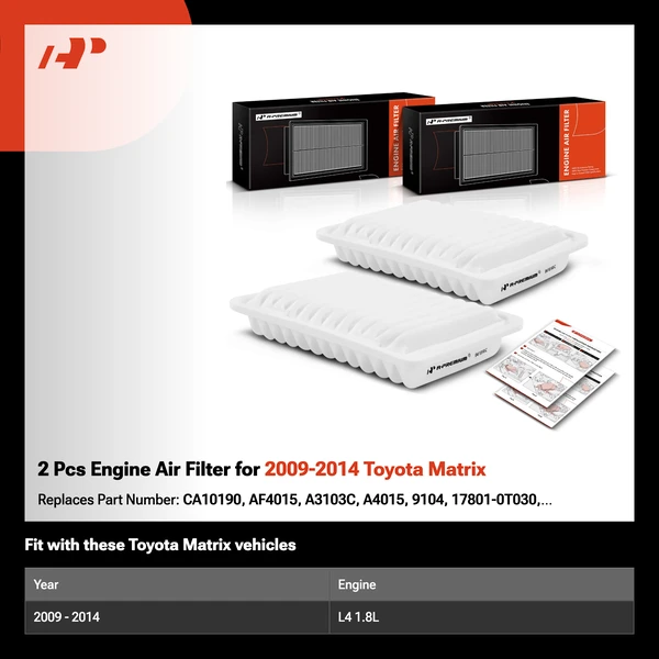 2 Pcs Engine Air Filter for 2009-2014 Toyota Matrix