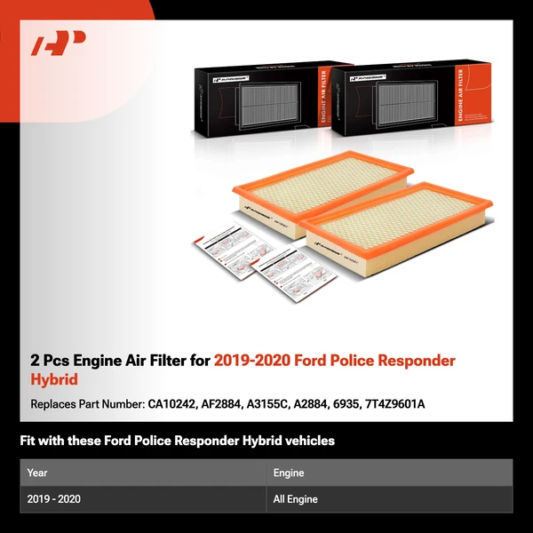 2 Pcs Engine Air Filter for 2019-2020 Ford Police Responder Hybrid