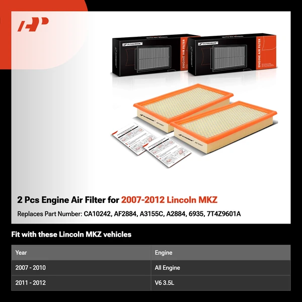 2 Pcs Engine Air Filter for 2007-2012 Lincoln MKZ