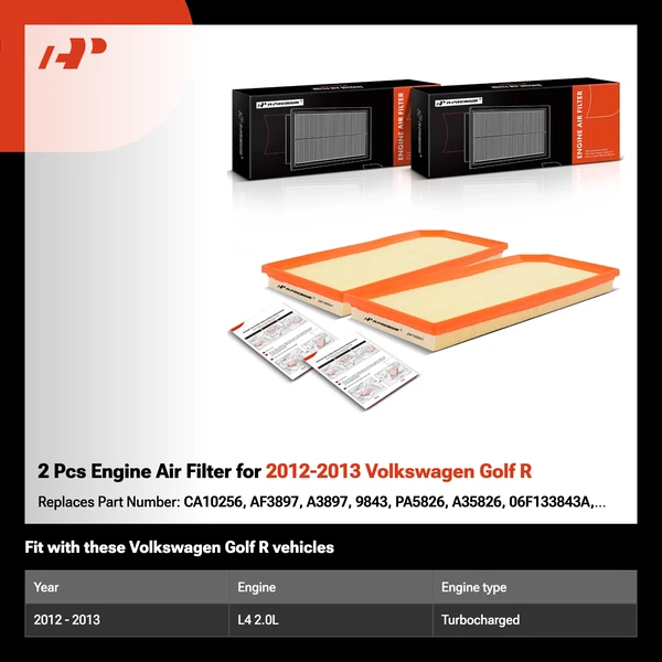2 Pcs Engine Air Filter for 2012-2013 Volkswagen Golf R