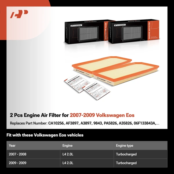 2 Pcs Engine Air Filter for 2007-2009 Volkswagen Eos