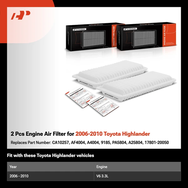 2 Pcs Engine Air Filter for 2006-2010 Toyota Highlander