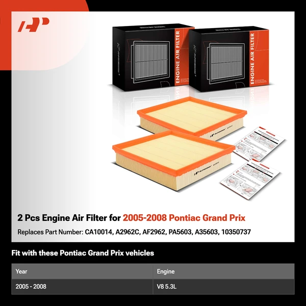 2 Pcs Engine Air Filter for 2005-2008 Pontiac Grand Prix
