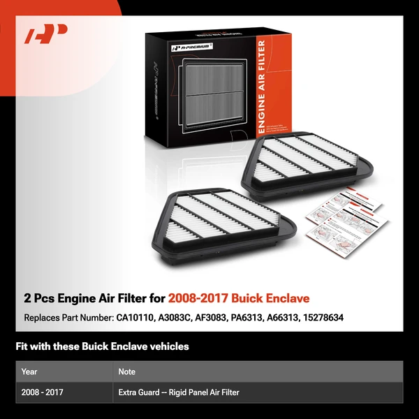 2 Pcs Engine Air Filter for 2008-2017 Buick Enclave
