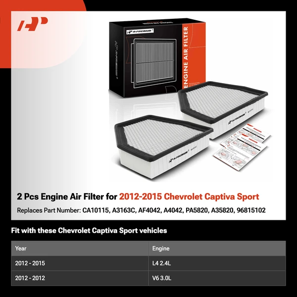 2 Pcs Engine Air Filter for 2012-2015 Chevrolet Captiva Sport