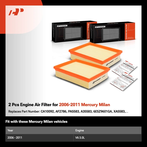 2 Pcs Engine Air Filter for 2006-2011 Mercury Milan