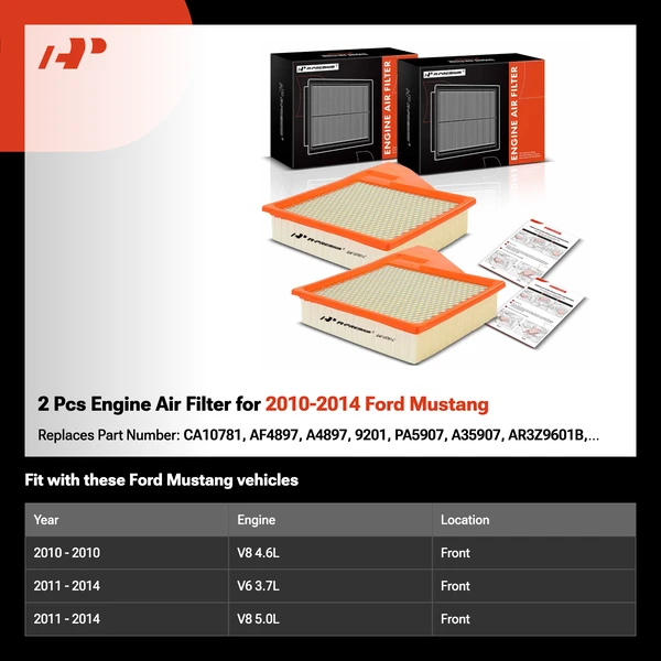 2 Pcs Engine Air Filter for 2010-2014 Ford Mustang