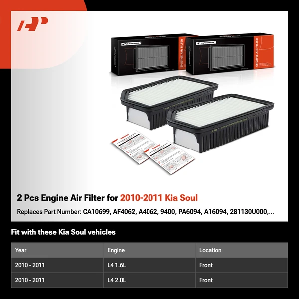 2 Pcs Engine Air Filter for 2010-2011 Kia Soul