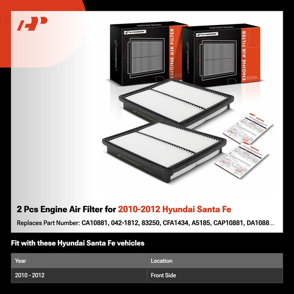 2 Pcs Engine Air Filter for 2010-2012 Hyundai Santa Fe