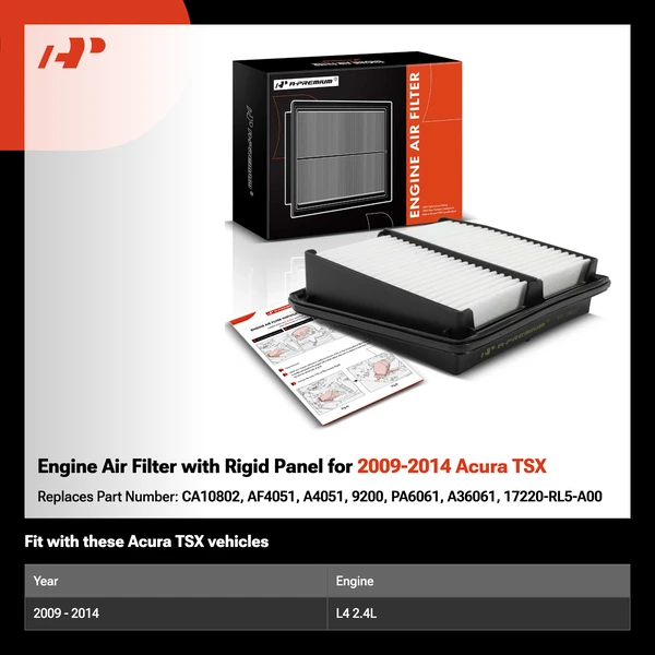 Engine Air Filter with Rigid Panel for 2009-2014 Acura TSX