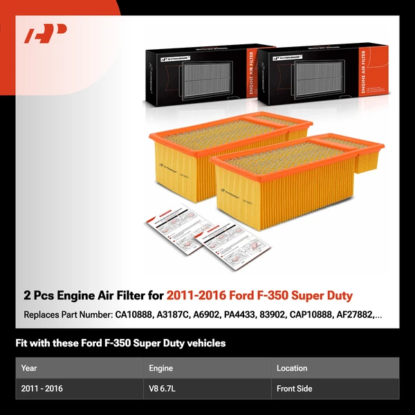 2 Pcs Engine Air Filter for 2011-2016 Ford F-350 Super Duty