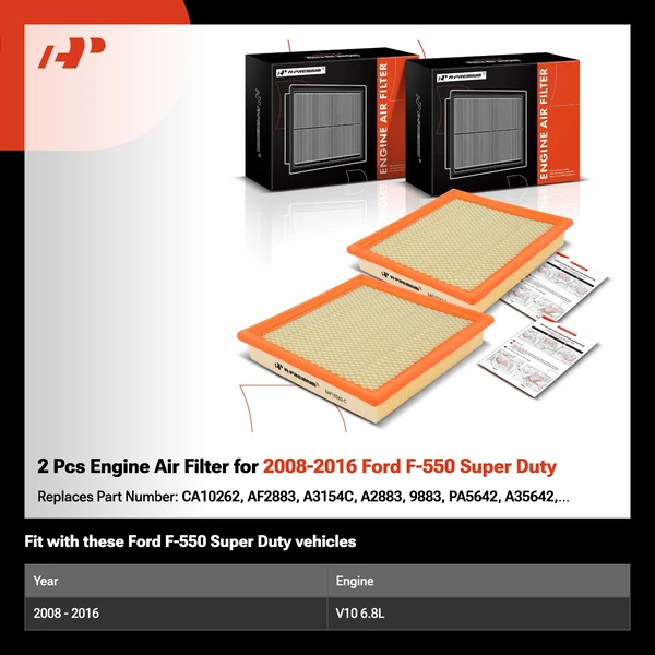 2 Pcs Engine Air Filter for 2008-2016 Ford F-550 Super Duty