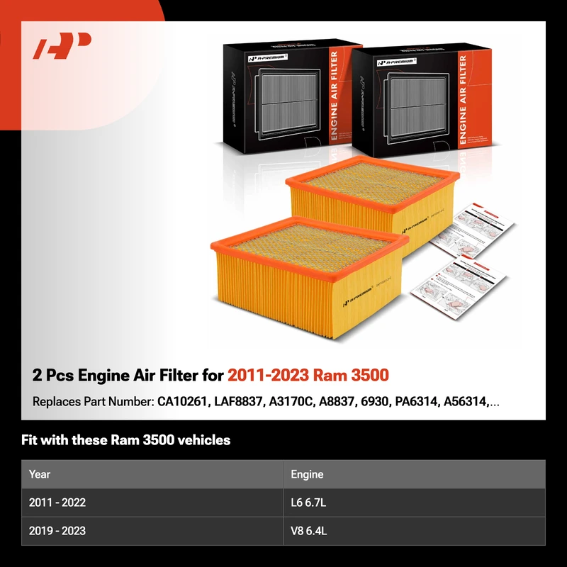 2 Pcs Engine Air Filter for 2011-2023 Ram 3500