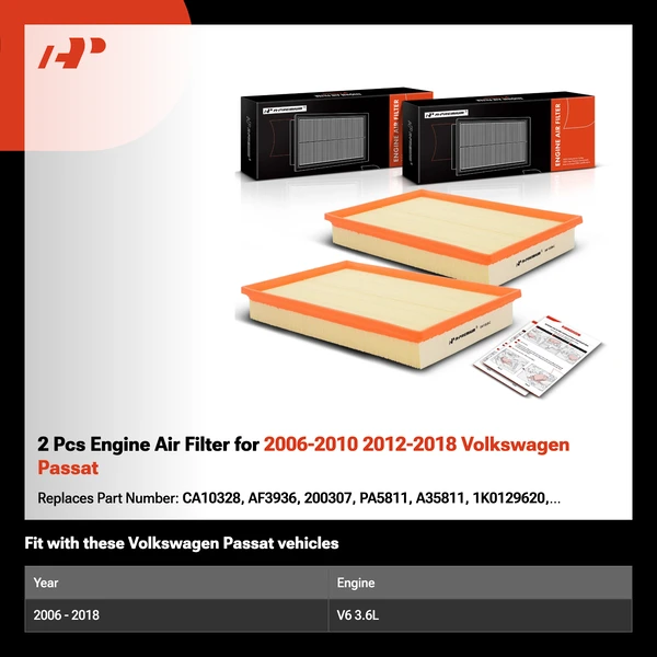 2 Pcs Engine Air Filter for 2006-2010 2012-2018 Volkswagen Passat
