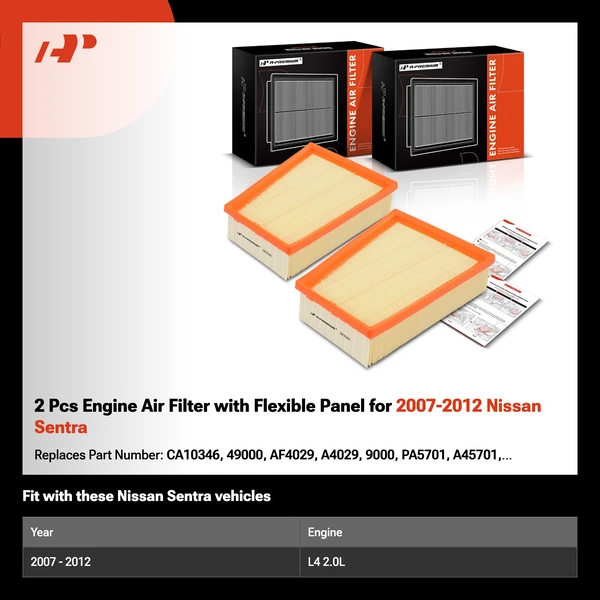 2 Pcs Engine Air Filter with Flexible Panel for 2007-2012 Nissan Sentra