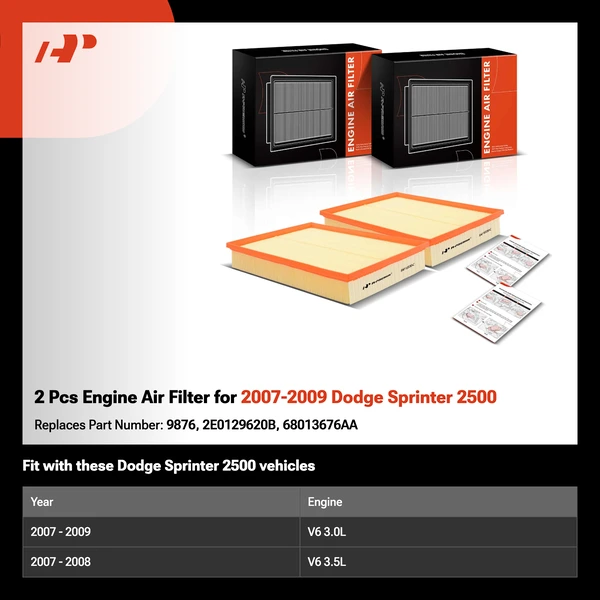 2 Pcs Engine Air Filter for 2007-2009 Dodge Sprinter 2500