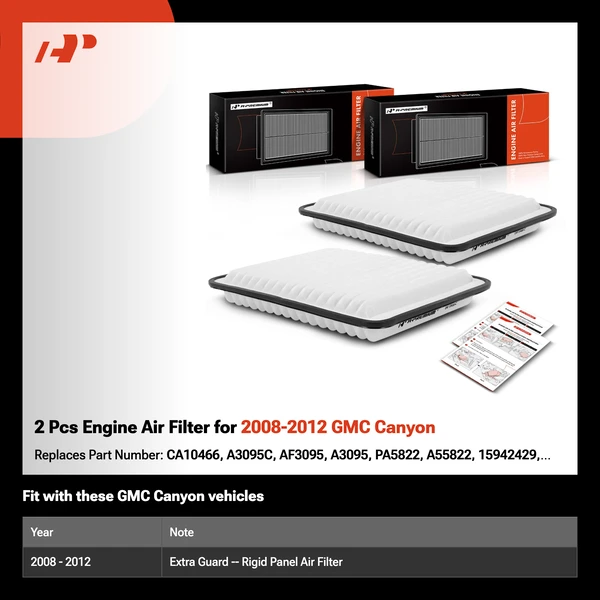 2 Pcs Engine Air Filter for 2008-2012 GMC Canyon