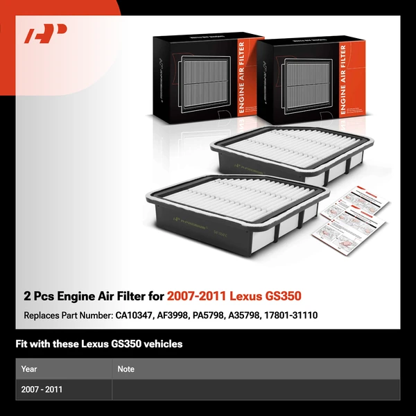 2 Pcs Engine Air Filter for 2007-2011 Lexus GS350