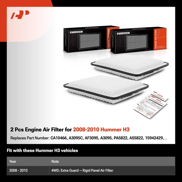 2 Pcs Engine Air Filter for 2008-2010 Hummer H3