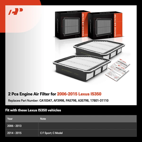 2 Pcs Engine Air Filter for 2006-2015 Lexus IS350