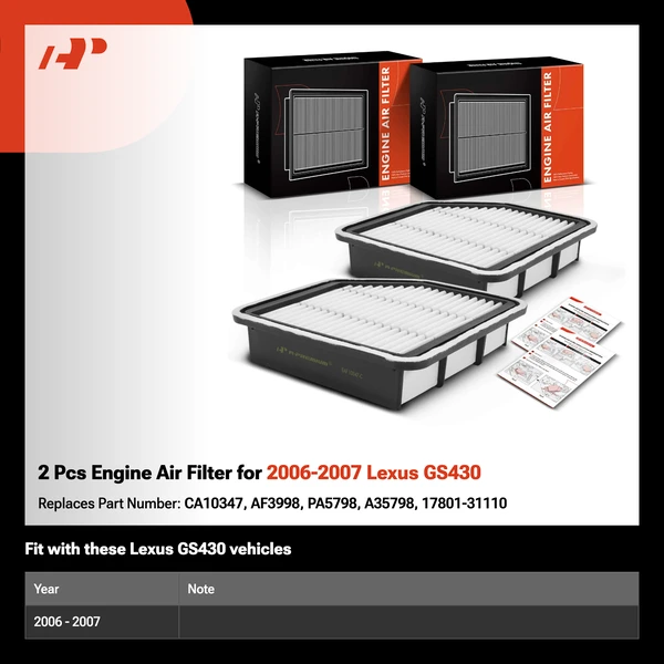 2 Pcs Engine Air Filter for 2006-2007 Lexus GS430