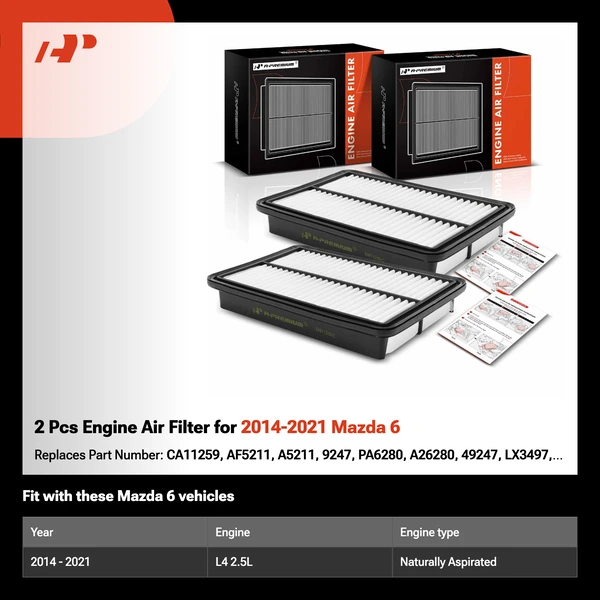 2 Pcs Engine Air Filter for 2014-2021 Mazda 6