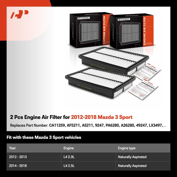 2 Pcs Engine Air Filter for 2012-2018 Mazda 3 Sport