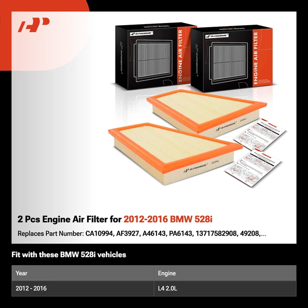 2 Pcs Engine Air Filter for 2012-2016 BMW 528i