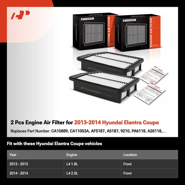 2 Pcs Engine Air Filter for 2013-2014 Hyundai Elantra Coupe