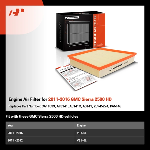 Engine Air Filter for 2011-2016 GMC Sierra 2500 HD