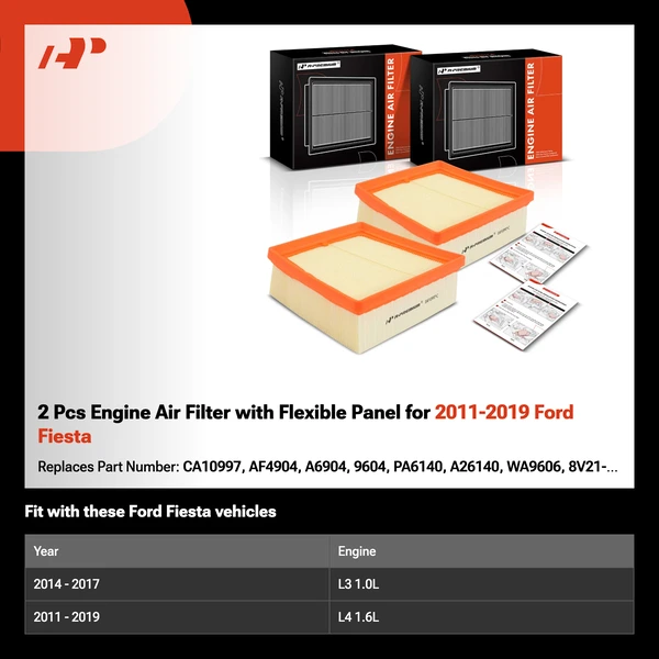 2 Pcs Engine Air Filter with Flexible Panel for 2011-2019 Ford Fiesta