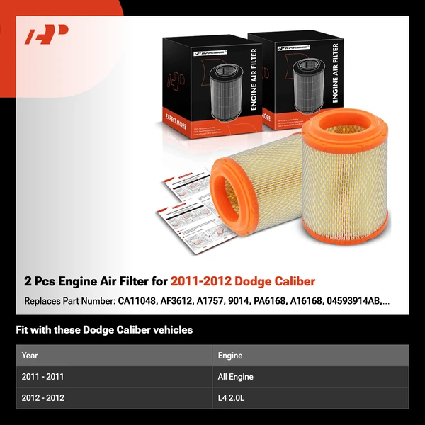 2 Pcs Engine Air Filter for 2011-2012 Dodge Caliber