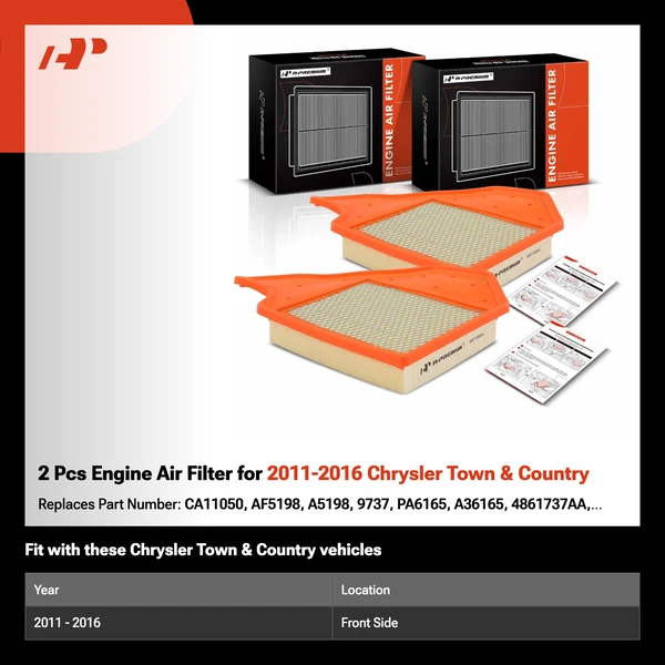 2 Pcs Engine Air Filter for 2011-2016 Chrysler Town & Country