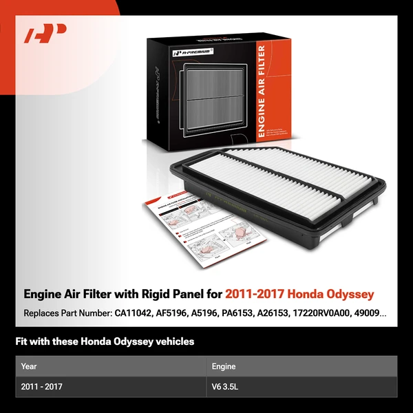 Engine Air Filter with Rigid Panel for 2011-2017 Honda Odyssey