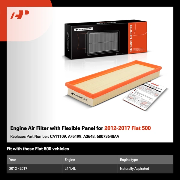 Engine Air Filter with Flexible Panel for 2012-2017 Fiat 500