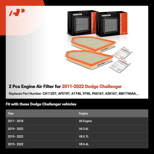 2 Pcs Engine Air Filter for 2011-2022 Dodge Challenger