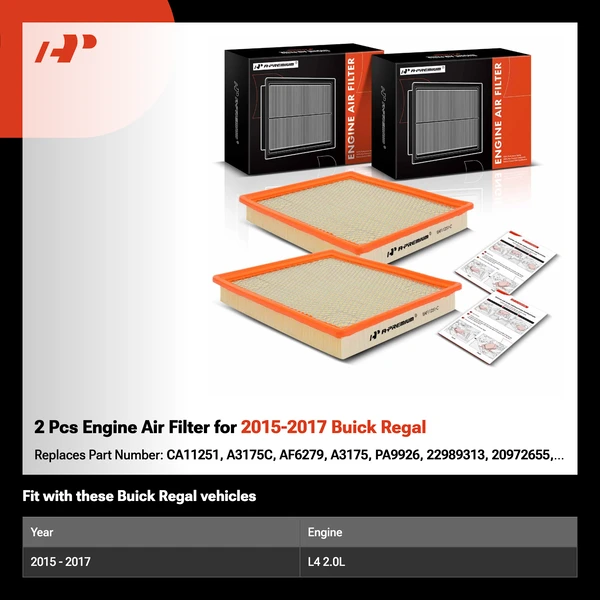 2 Pcs Engine Air Filter for 2015-2017 Buick Regal