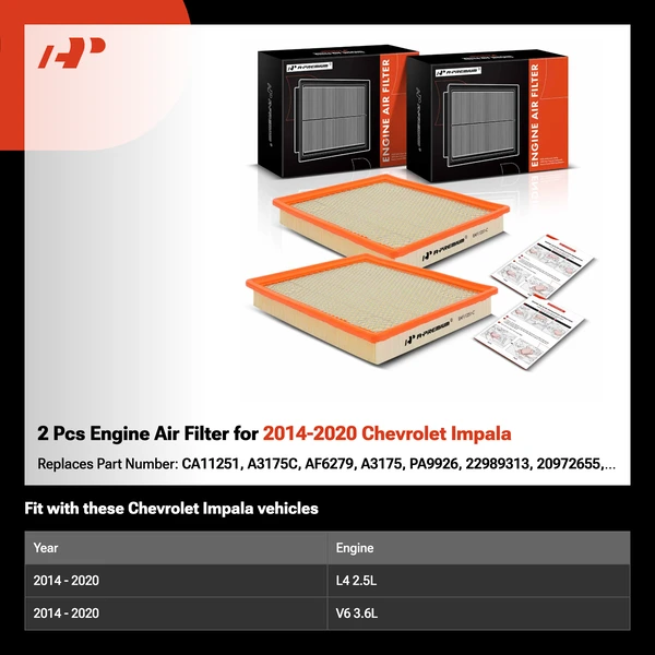 2 Pcs Engine Air Filter for 2014-2020 Chevrolet Impala