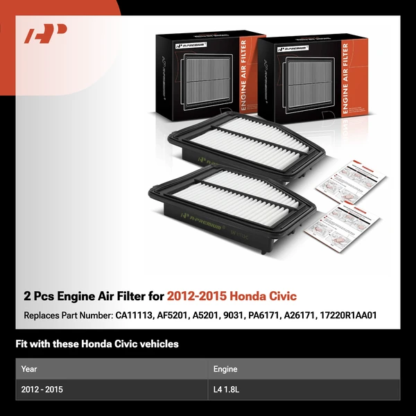 2 Pcs Engine Air Filter for 2012-2015 Honda Civic
