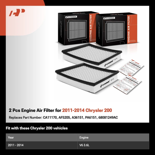 2 Pcs Engine Air Filter for 2011-2014 Chrysler 200