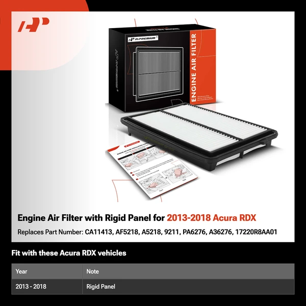 Engine Air Filter with Rigid Panel for 2013-2018 Acura RDX