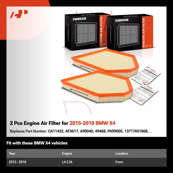 2 Pcs Engine Air Filter for 2015-2018 BMW X4