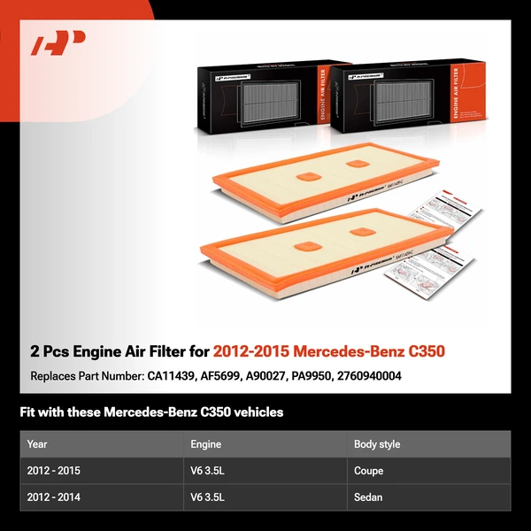 2 Pcs Engine Air Filter for 2012-2015 Mercedes-Benz C350