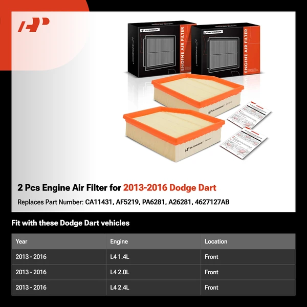 2 Pcs Engine Air Filter for 2013-2016 Dodge Dart